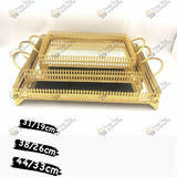3 square mirror trays in gold